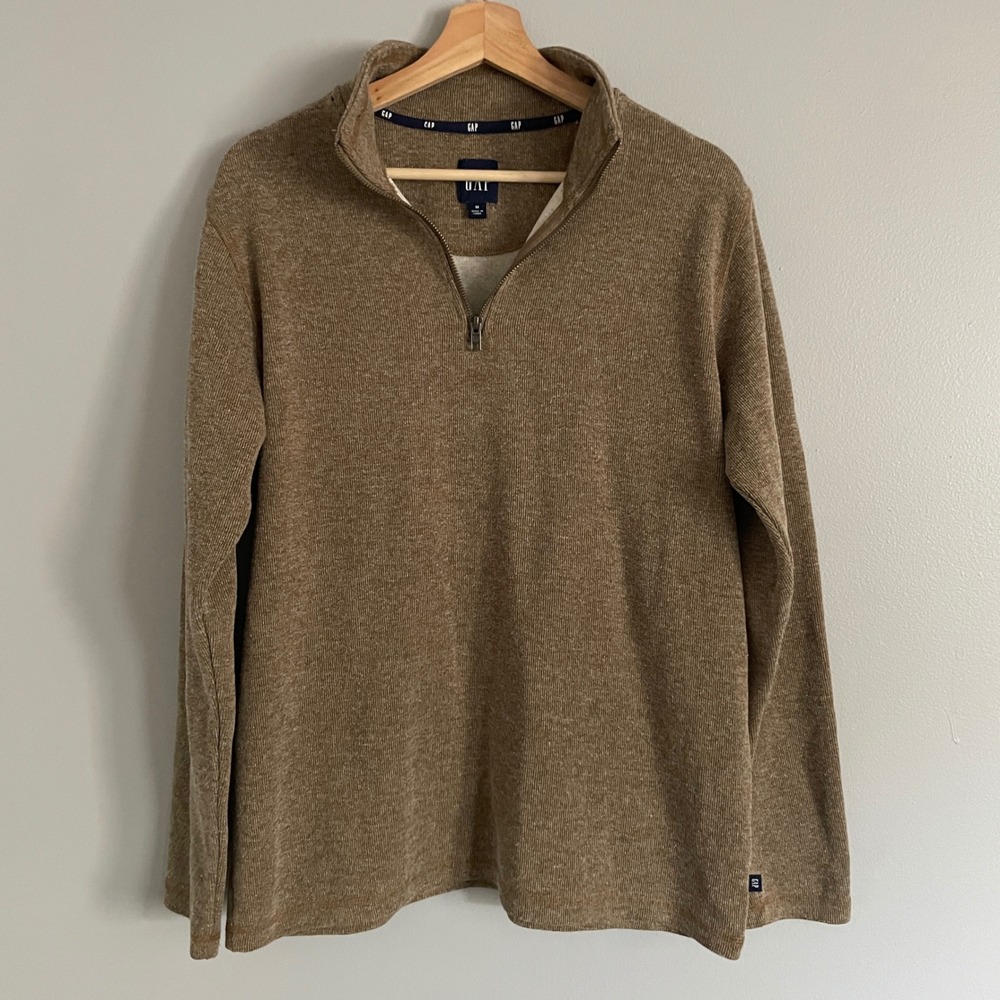 Gap Quarter Zip Pullover Mens Medium Tan Brown Textured Mock Neck Sweater